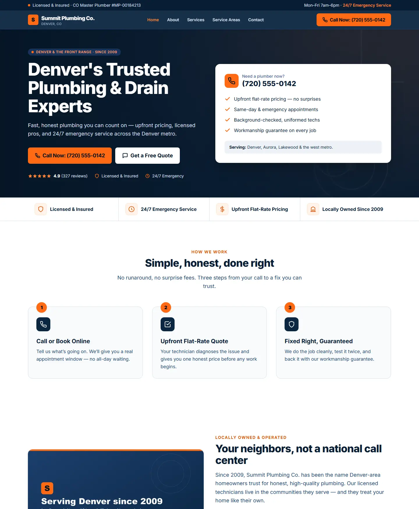 Homepage of the Summit Plumbing Co. website built by Jackson Digital